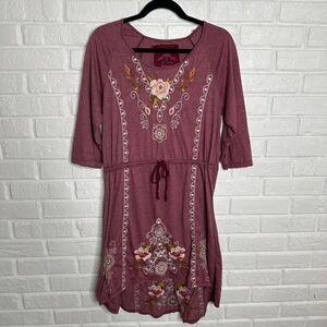 Johnny Was Embroidered Tunic Top High Low Maroon Pink size Medium
